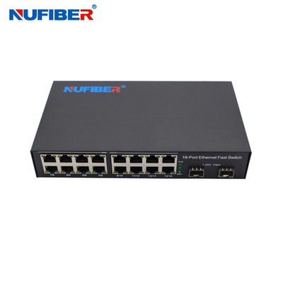 OEM Gigabit SFP Ethernet Switch 2*1000M SFP naar 16*10/100/1000Mbps RJ45 Port DC12V voedingsbron